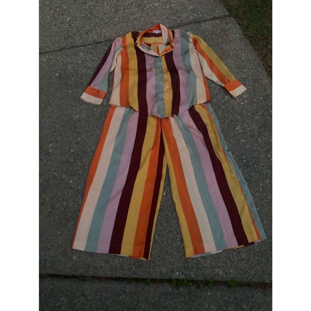 Fe Noel x target Multi-Color Vertical Strip Blouse and Wide Leg Pant Set - Picture 5 of 6
